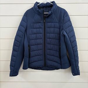 Bernardo Navy Quilted Hybrid Puffer Jacket